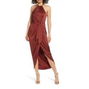 Shona Joy Tie Front Satin Midi Dress